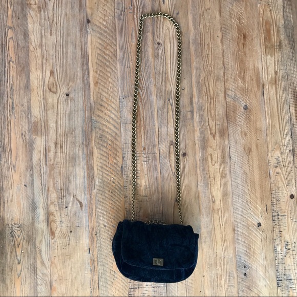 FREE PEOPLE Black Velvet Crossbody w/ Brass Chain - Picture 5 of 5